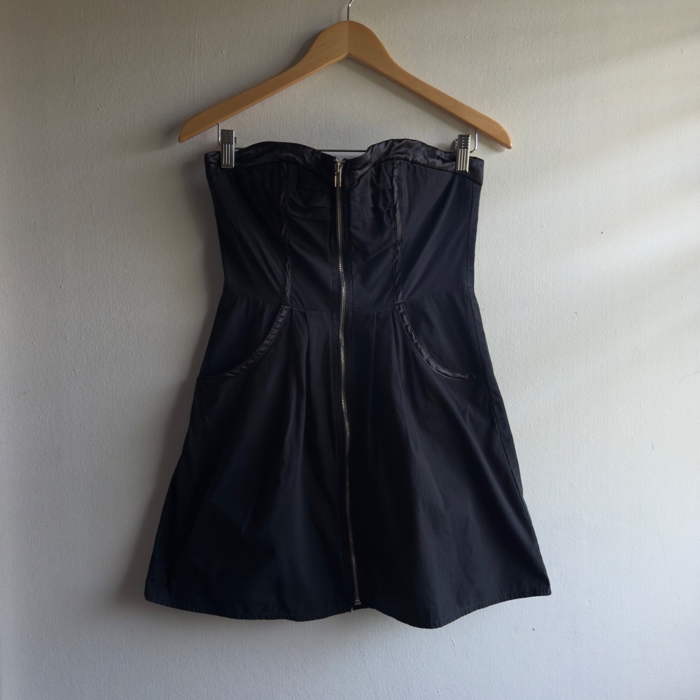 2b Bebe Black Strapless Zip Front Dress Womens Y2K Fit and Flare Size S